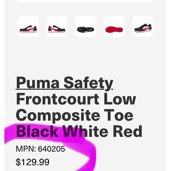Puma Safety Red/White/Black Frontcourt Low Composite Toe Shoes/Sneakers - Picture 5 of 12